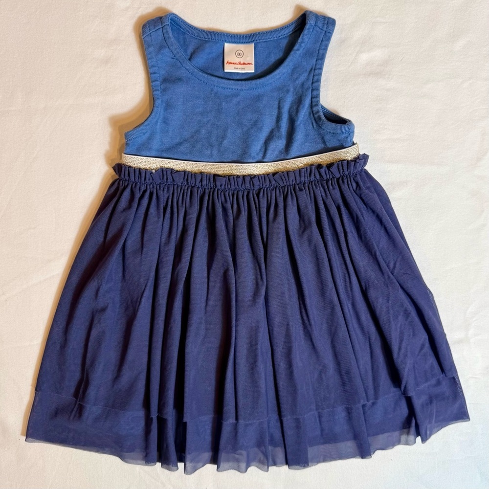 Hanna Andersson Swish Sparkle Dress Girls 18-24M 80 cm Tulle Tiers Voyager Blue